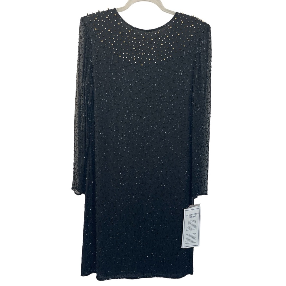 Beaded Dreams Black Gold Long Sleeve Cocktail Dress Cocktail Mardi Gras 10 NWT
